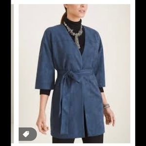 Chico’s faux suede Kimono/Coat slate blue. New with tags. Never worn.